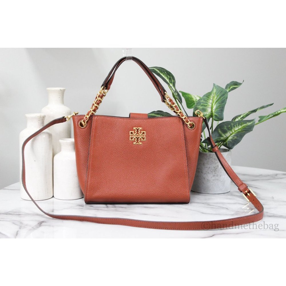 Tory Burch 82303 Britten Mini Pebbled Leather Sumac Crossbody Tote Handbag